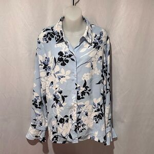 Evan Piccone Floral Blue and White Women's Blouse Bell Sleeve Size 14